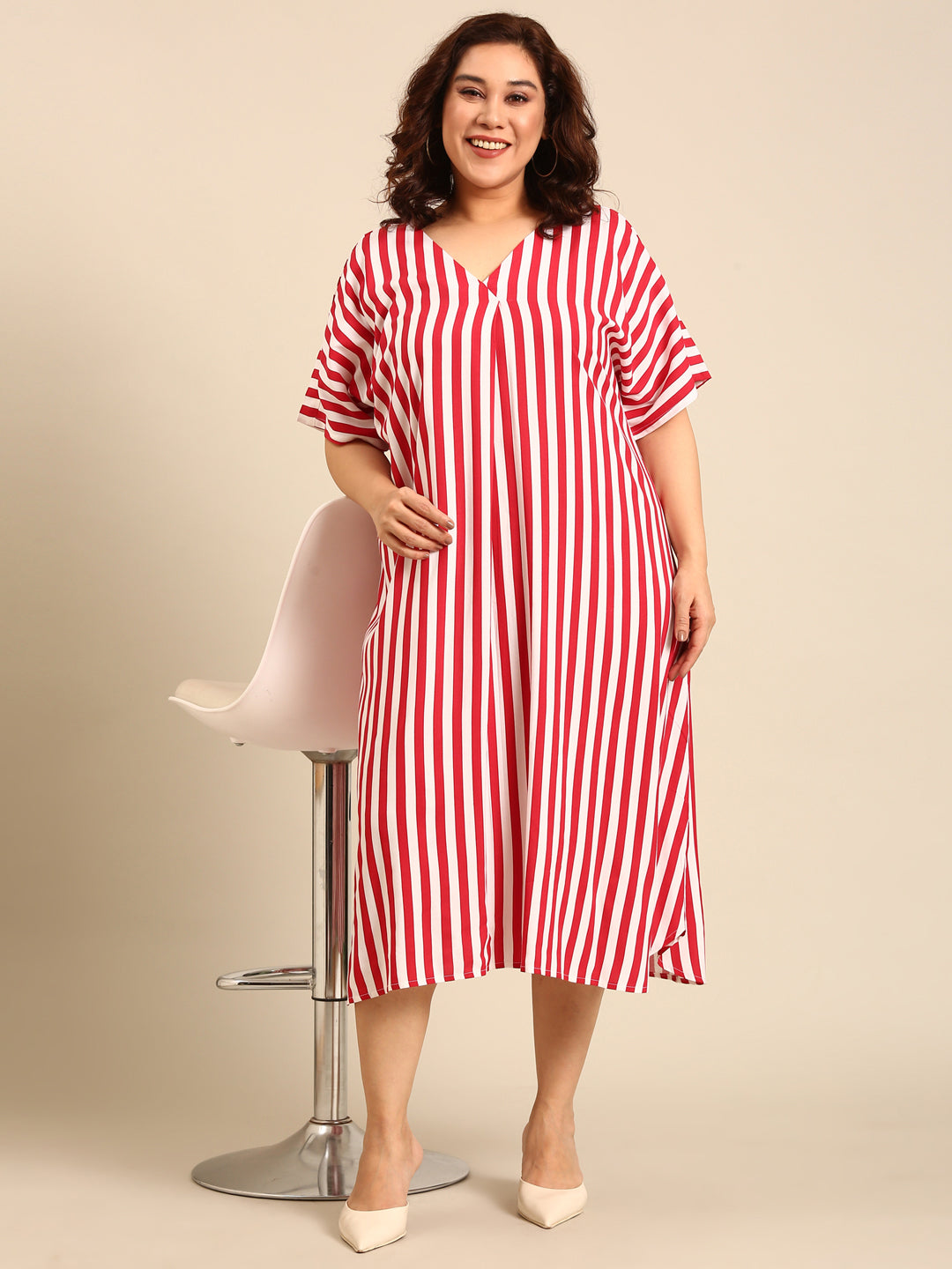 Vertical Stripe Midi A-Line Dress