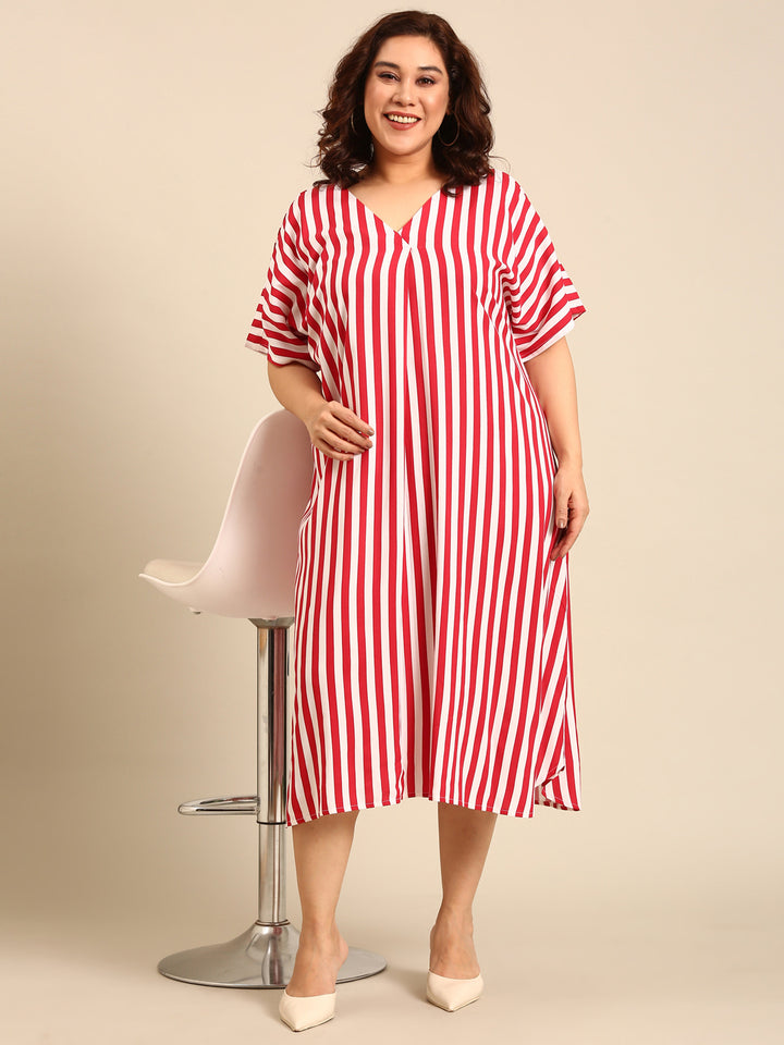 Vertical Stripe Midi A-Line Dress