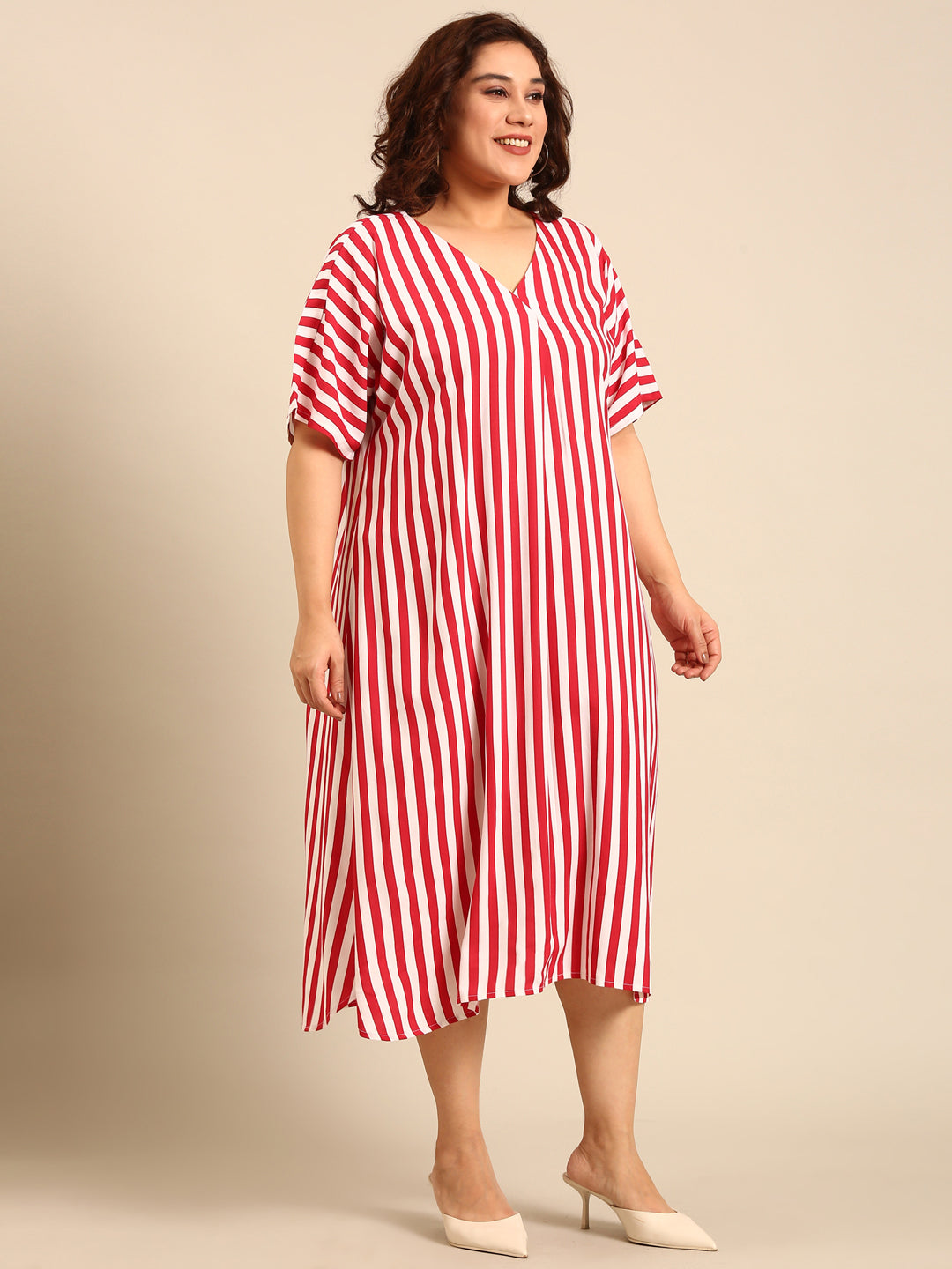 Vertical Stripe Midi A-Line Dress