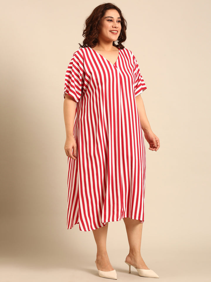 Vertical Stripe Midi A-Line Dress