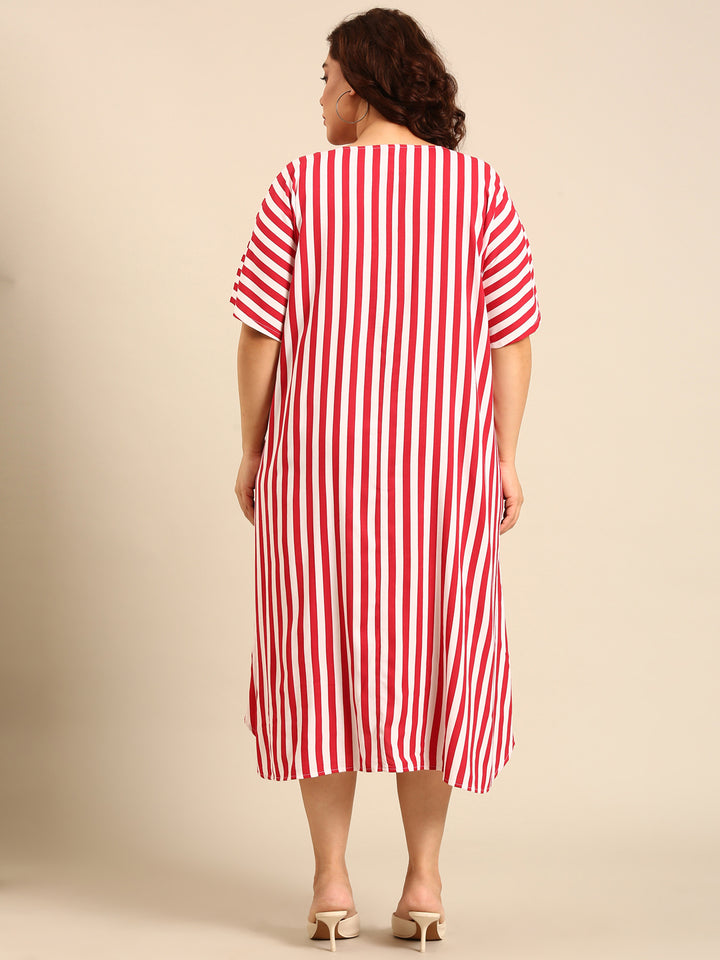 Vertical Stripe Midi A-Line Dress