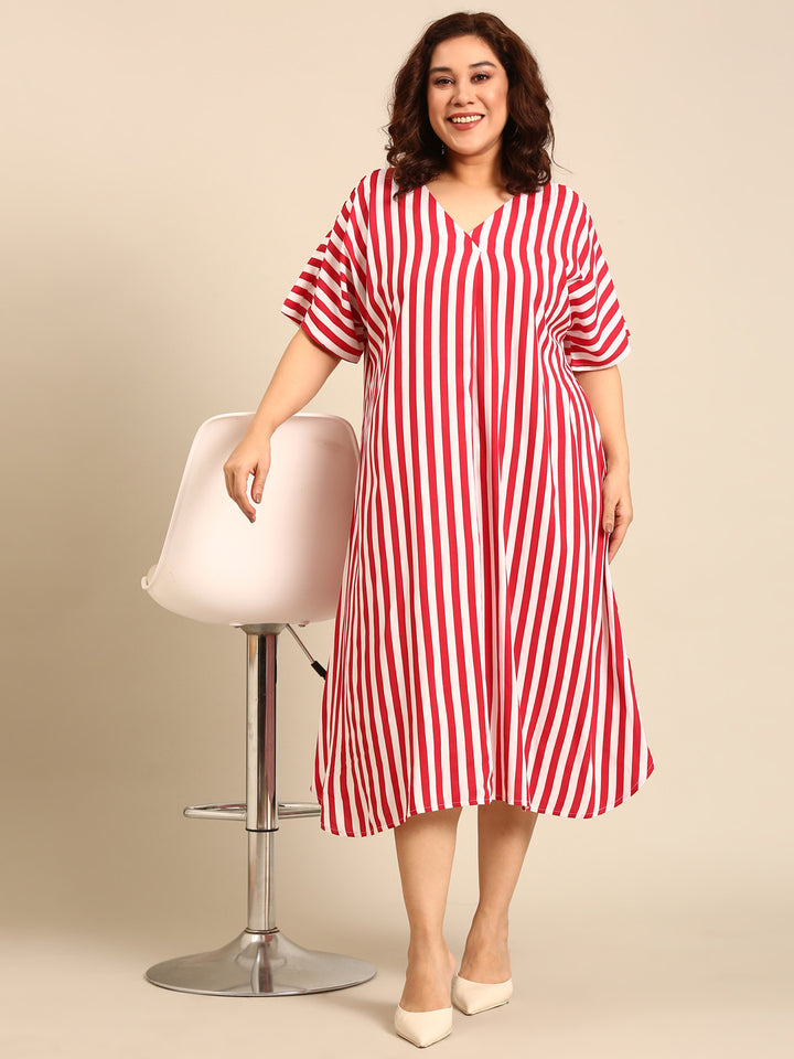 Vertical Stripe Midi A-Line Dress