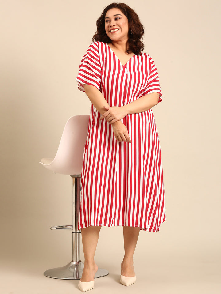 Vertical Stripe Midi A-Line Dress