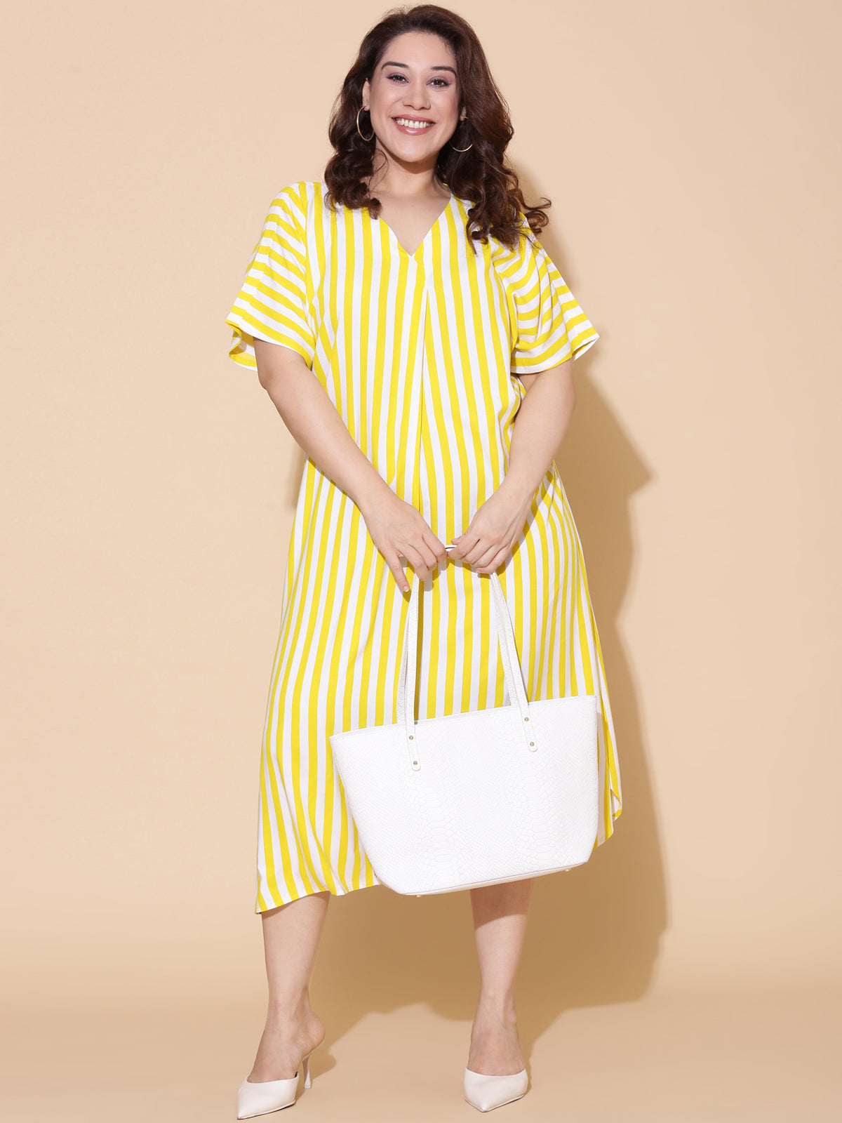 Yellow Striped A-Line Dress