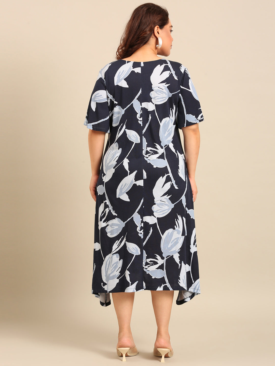 Navy Blue Printed A-Line Dress