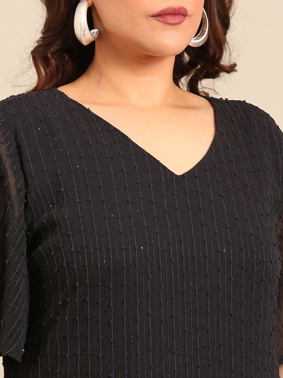 Navy Embroidered A-Line Dress