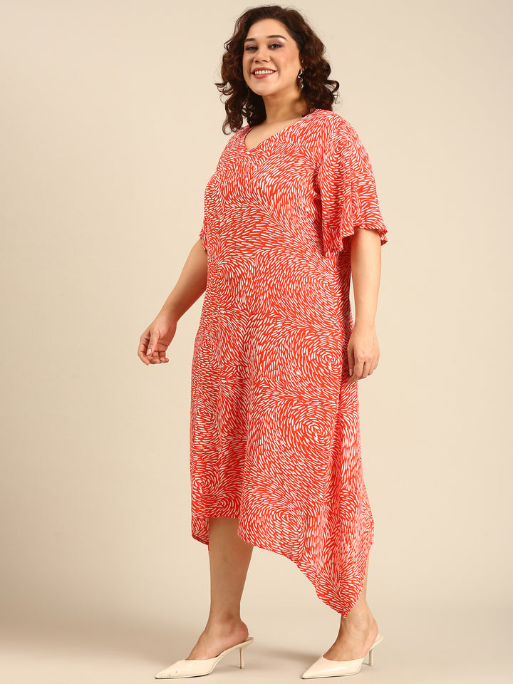 Orange Printed A-Line Dress