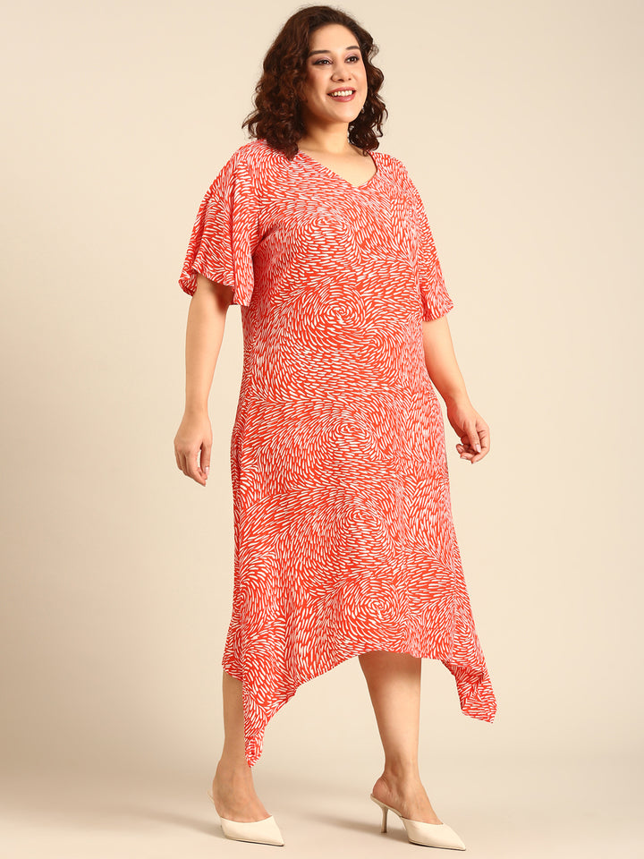 Orange Printed A-Line Dress