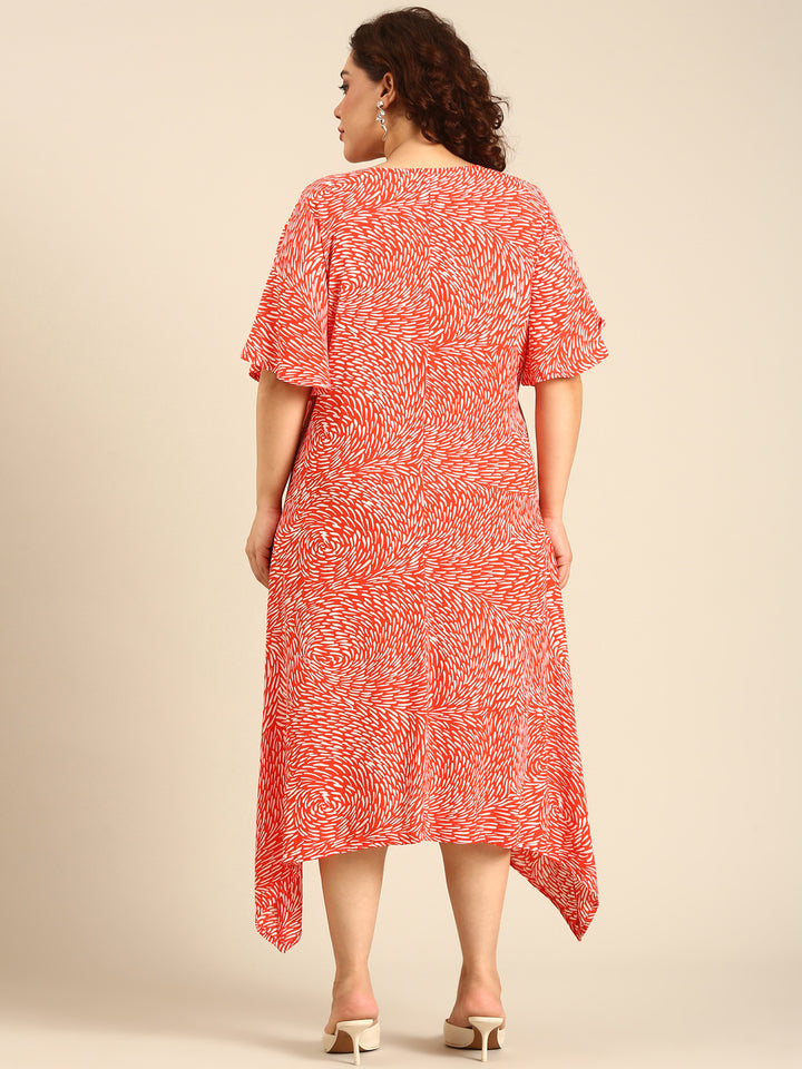 Orange Printed A-Line Dress