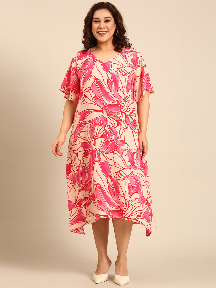 Abstract Floral Print A-Line Dress