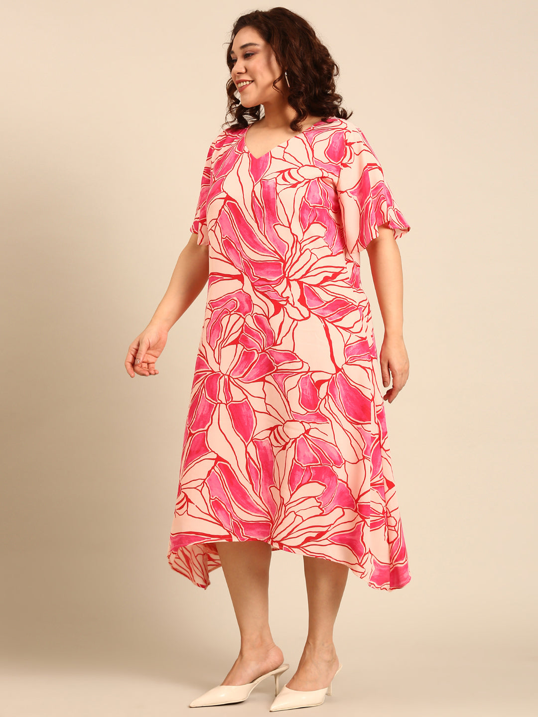 Abstract Floral Print A-Line Dress