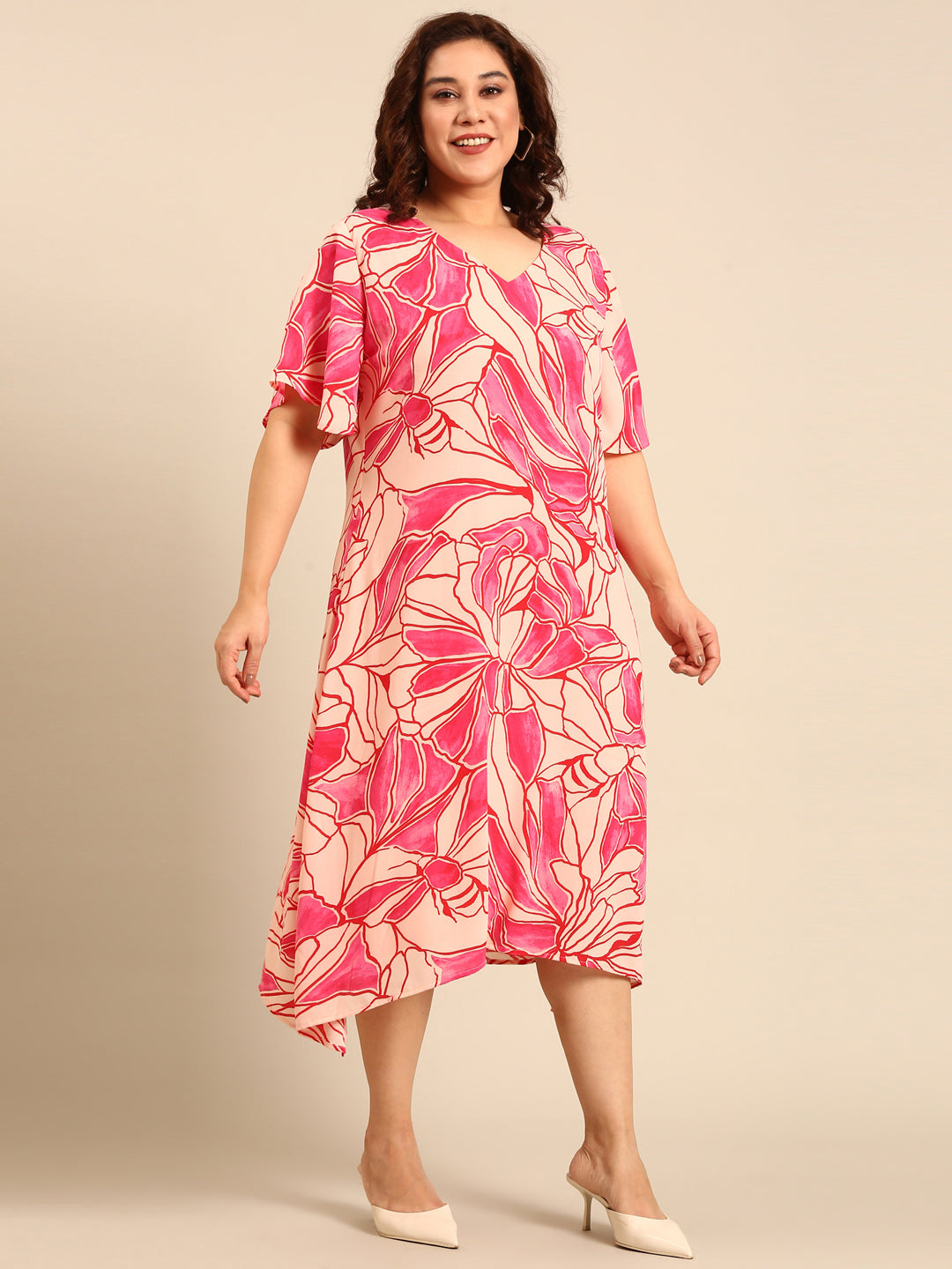 Abstract Floral Print A-Line Dress