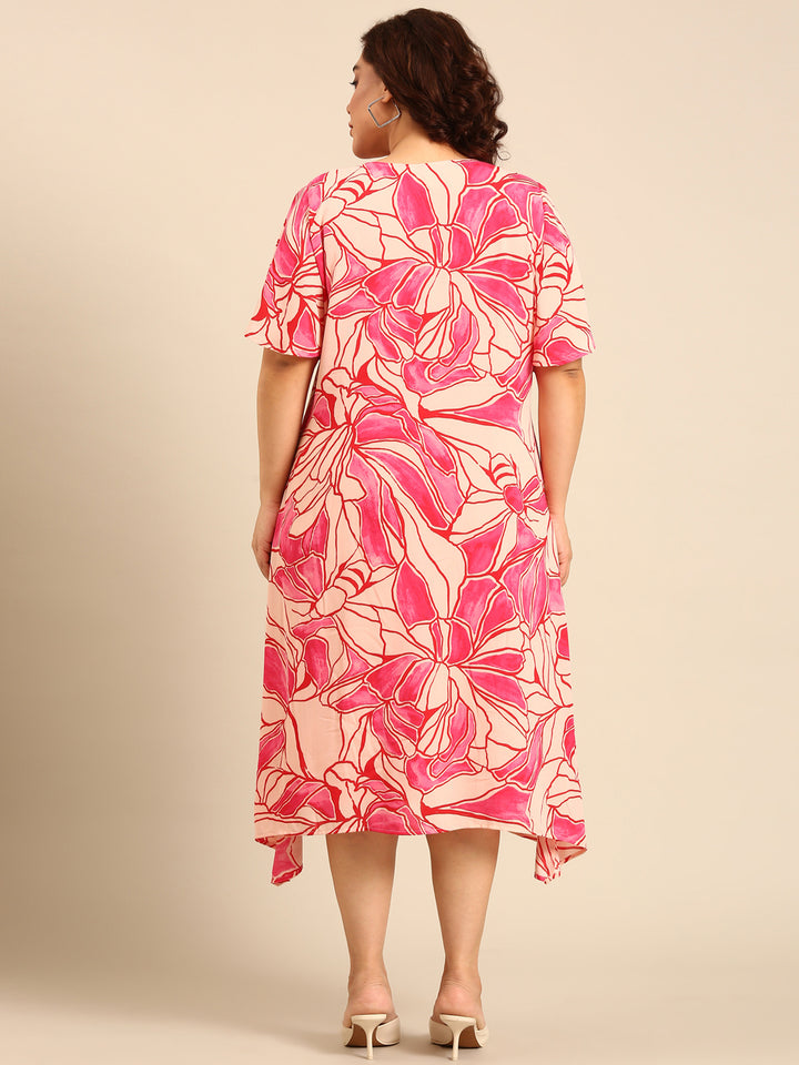 Abstract Floral Print A-Line Dress