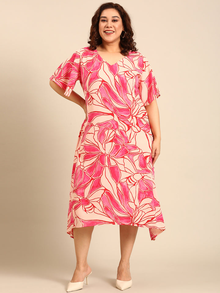 Abstract Floral Print A-Line Dress