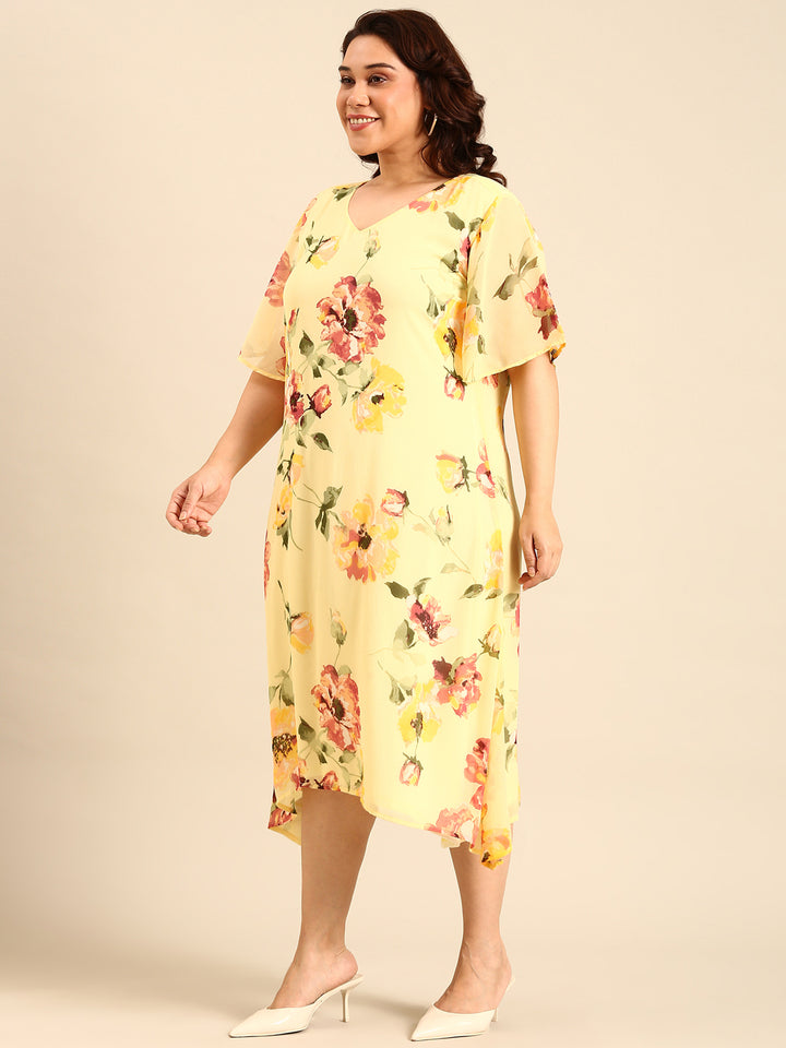 Chiffon Floral Print A-Line Dress