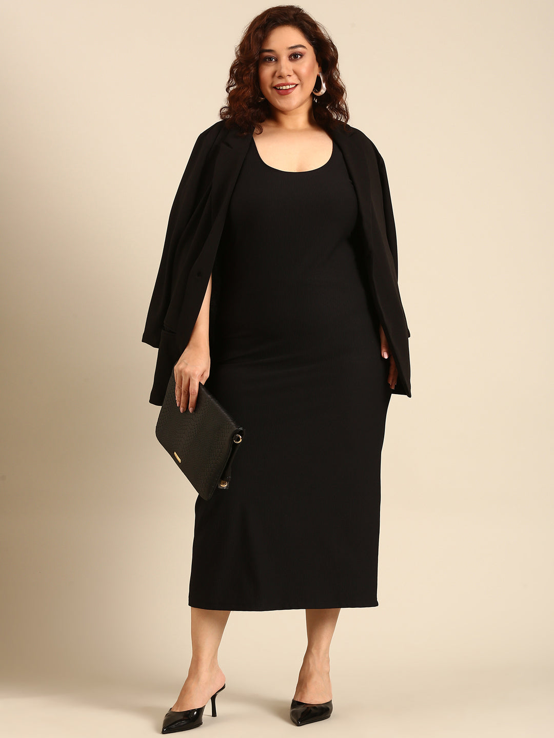 Black Sleeveless Dress with Blazer Co-Ord Set ( 2 piece)