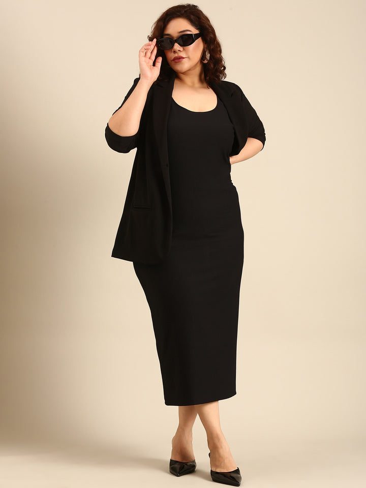 Black Sleeveless Dress with Blazer Co-Ord Set ( 2 piece)