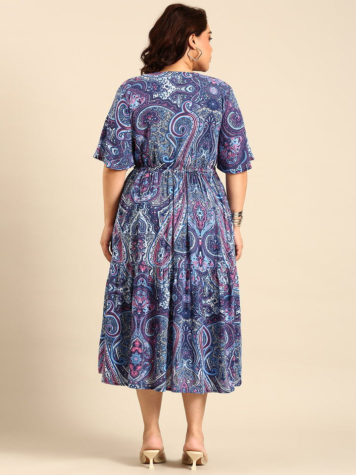 Blue Paisley Printed Dress