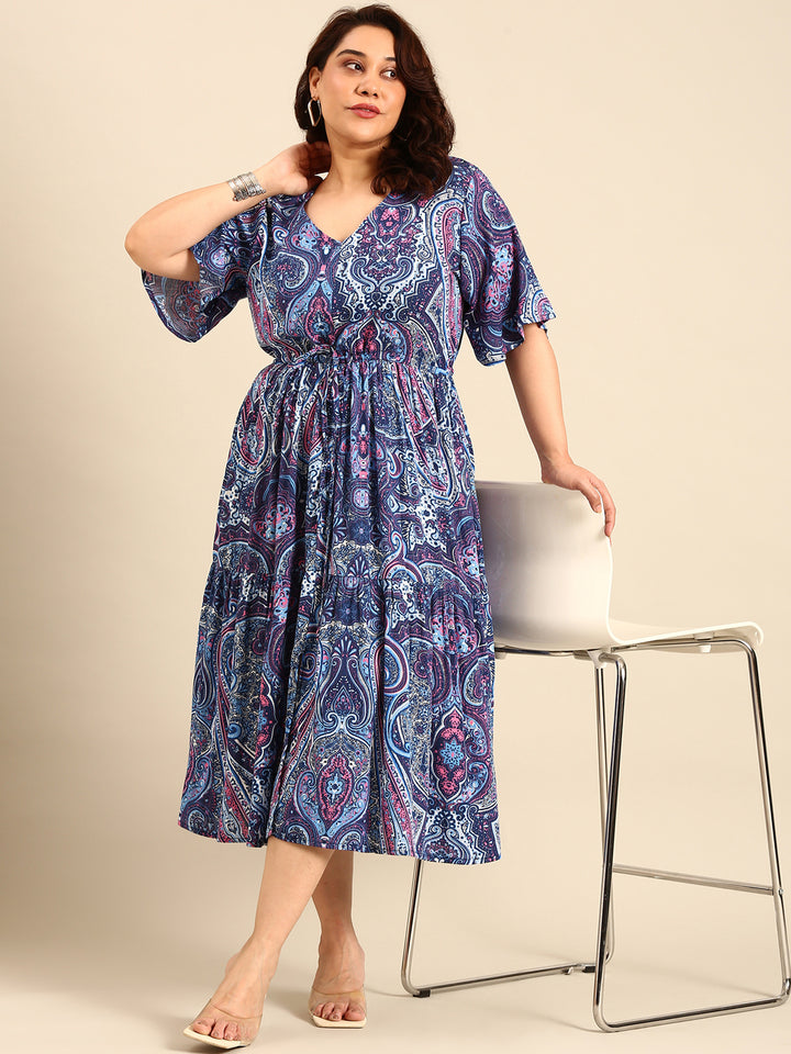 Blue Paisley Printed Dress