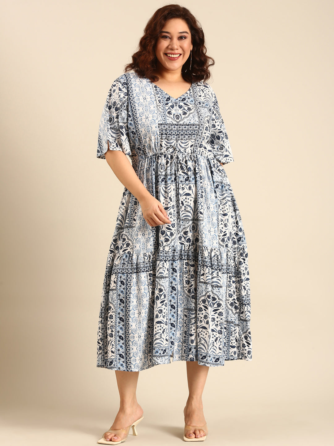 Blue Viscose Printed Dress