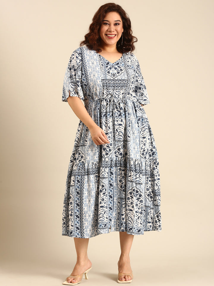 Blue Viscose Printed Dress