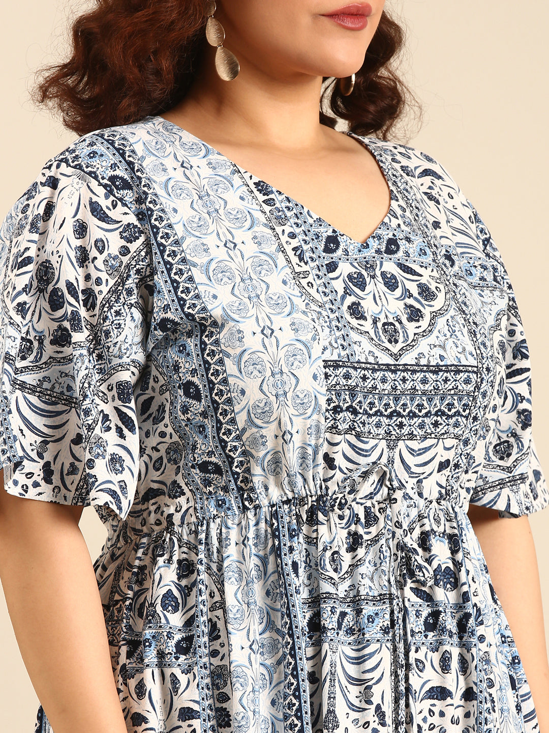 Blue Viscose Printed Dress