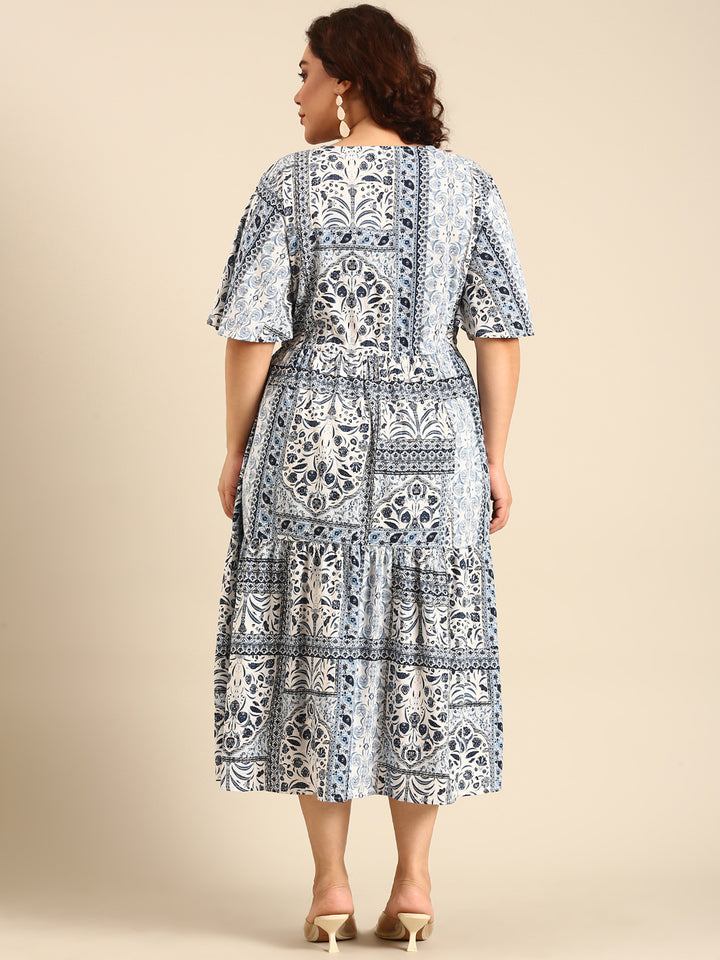 Blue Viscose Printed Dress