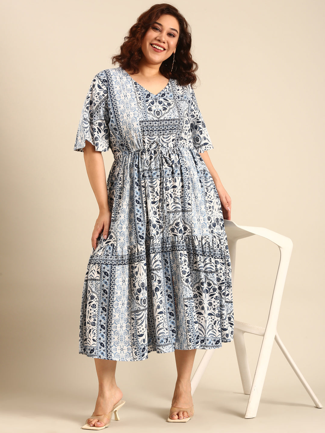 Blue Viscose Printed Dress
