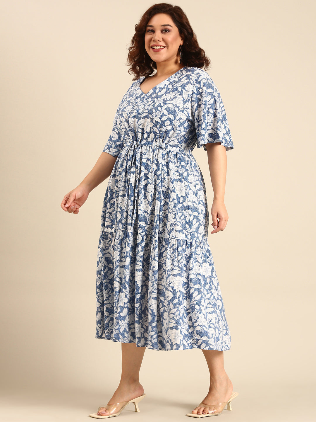White Dot Printed Viscose Dress
