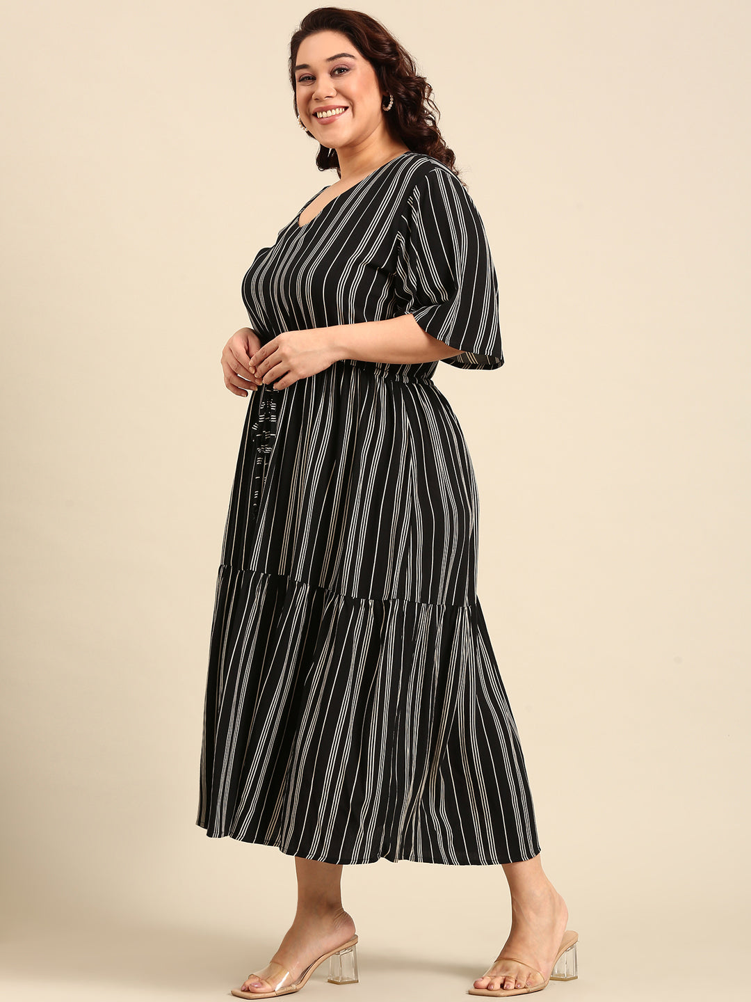 Striped Dress with Waist tie