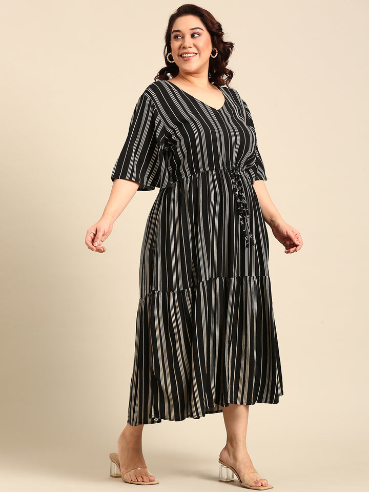 Striped Dress with Waist tie