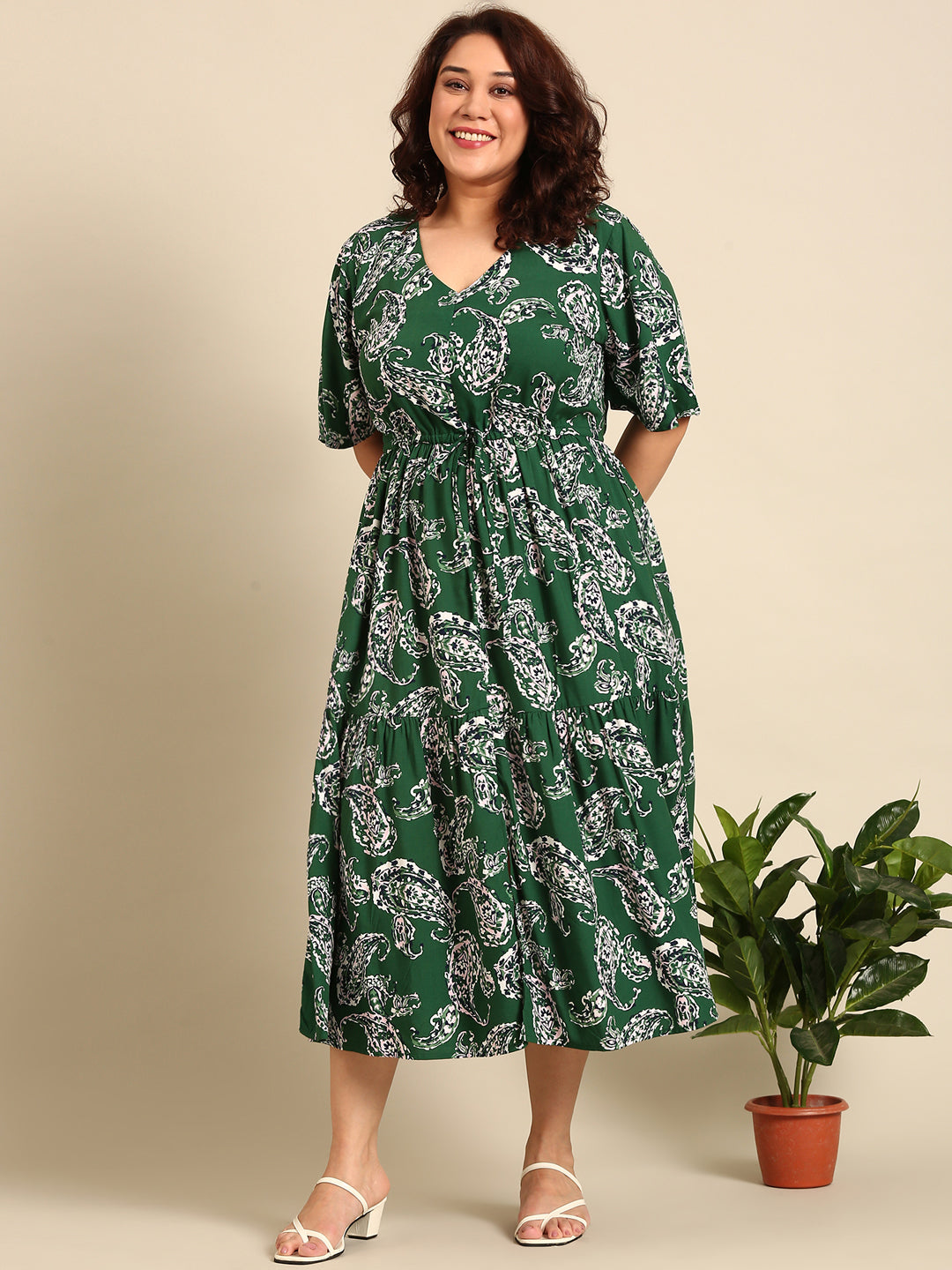 Green Paisley Printed Dress