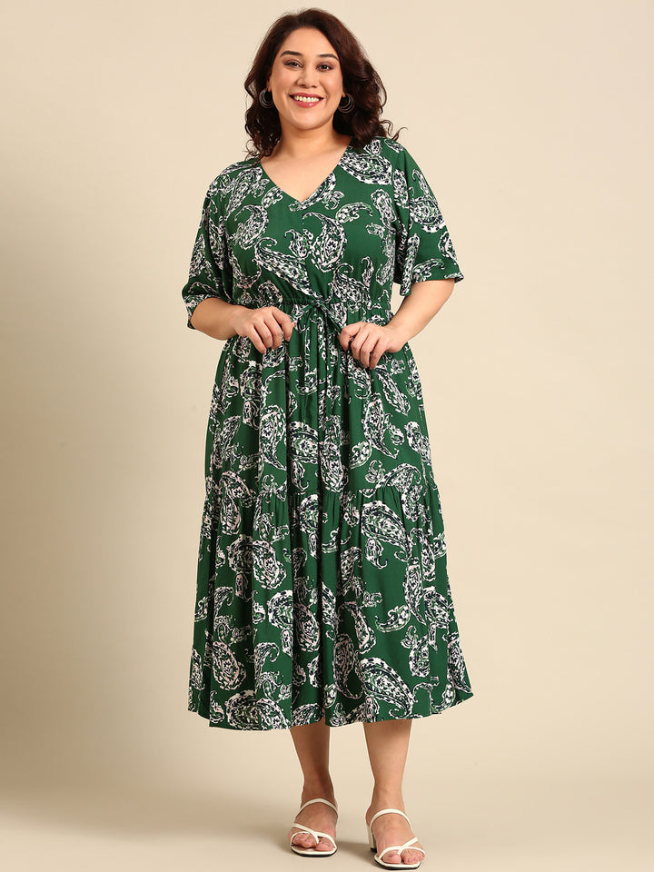 Green Paisley Printed Dress