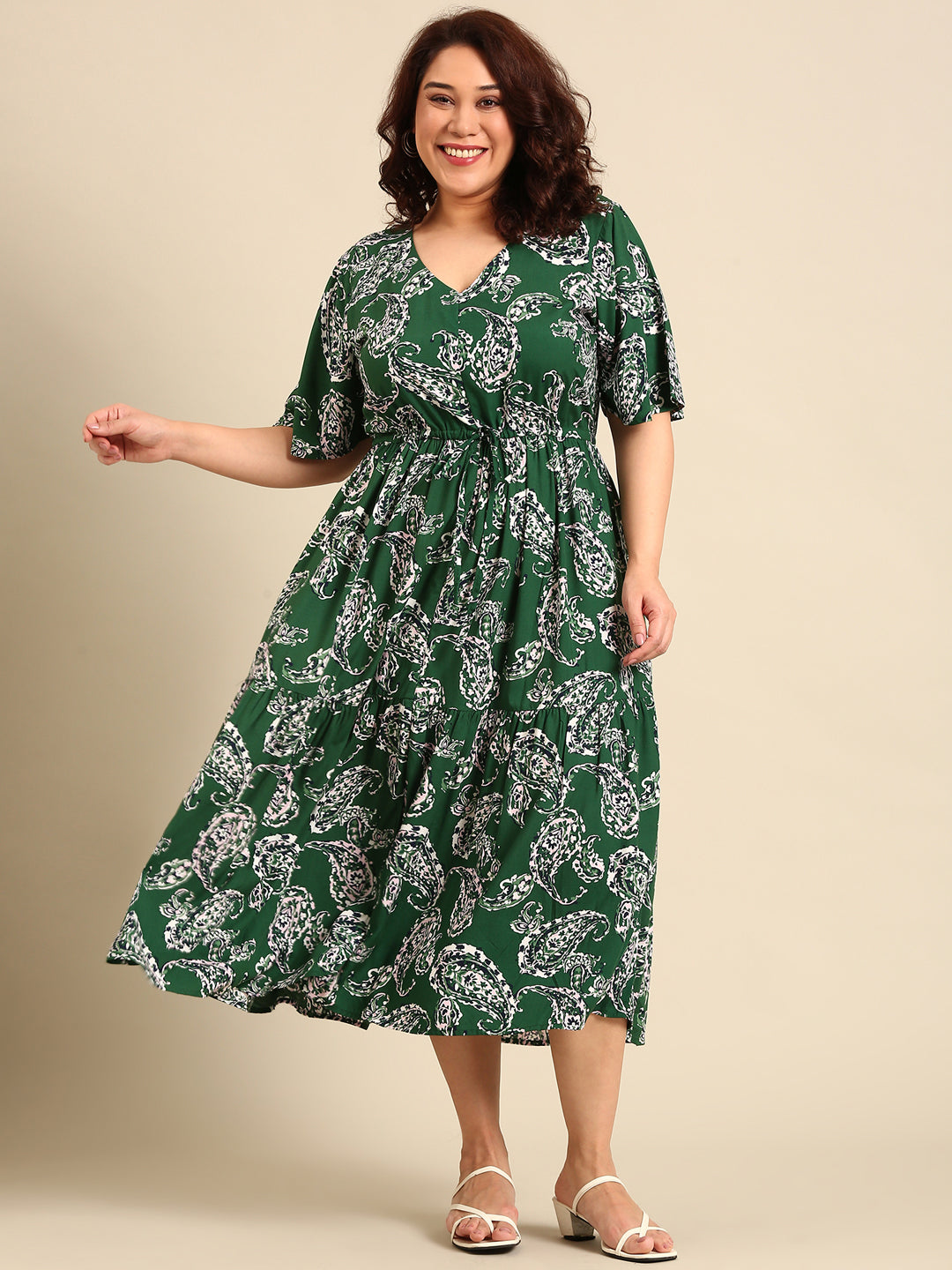 Green Paisley Printed Dress