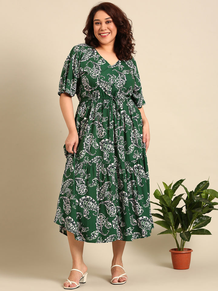 Green Paisley Printed Dress