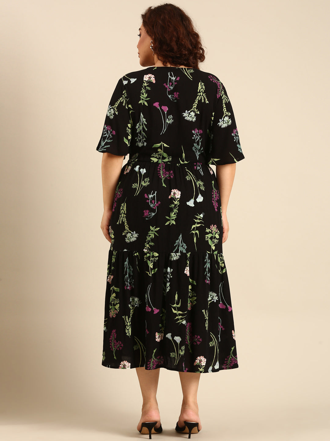 Botanical Print Dress with Waist Tie