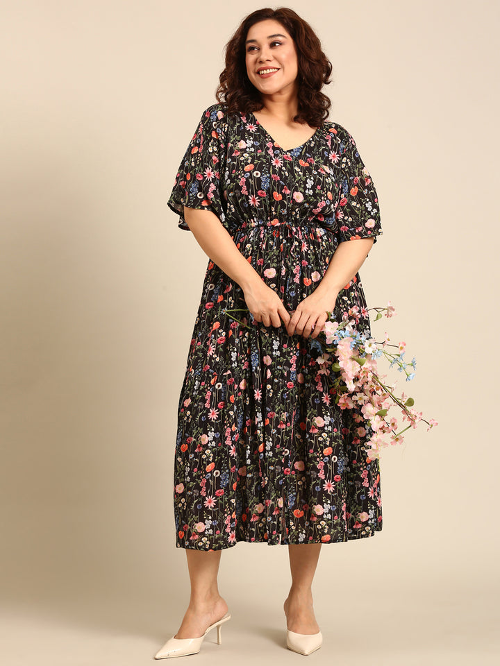 Ditsy Floral Printed Dress with Waist Tie