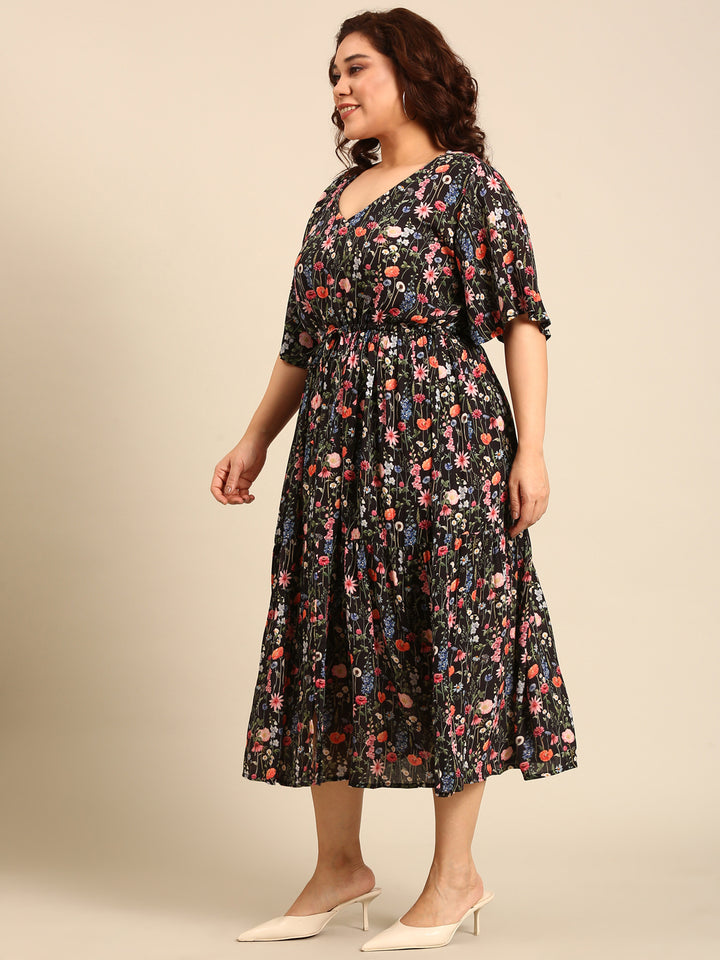 Ditsy Floral Printed Dress with Waist Tie