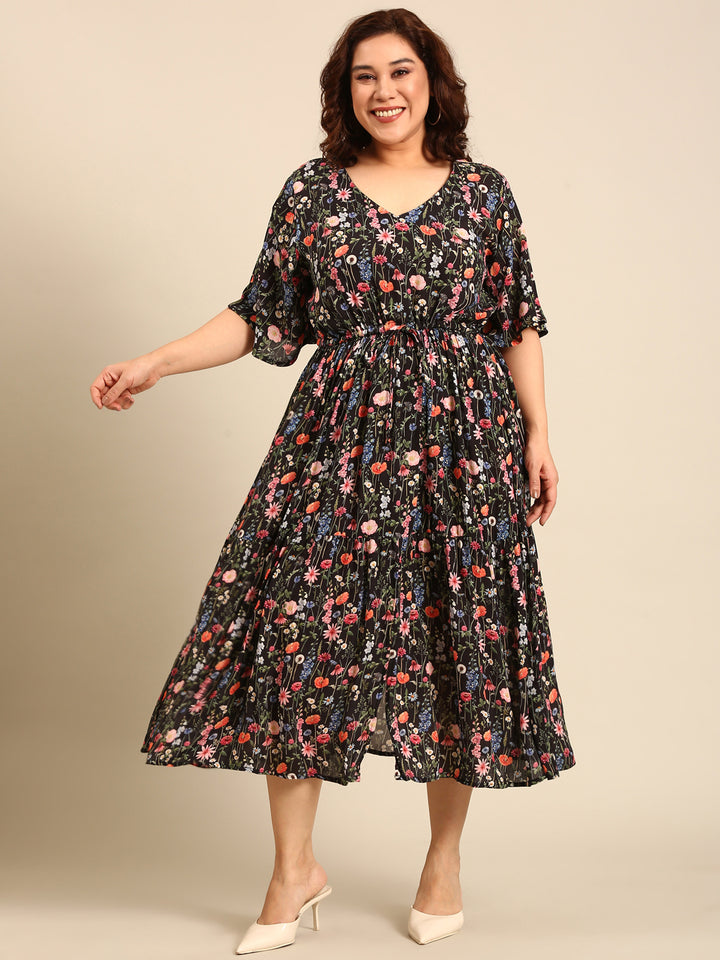Ditsy Floral Printed Dress with Waist Tie