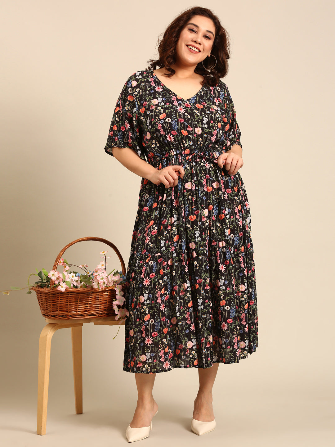 Ditsy Floral Printed Dress with Waist Tie