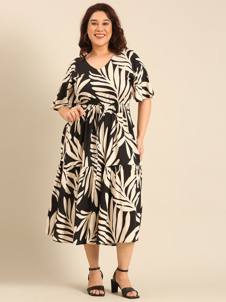 Black Leaf Printed Dress