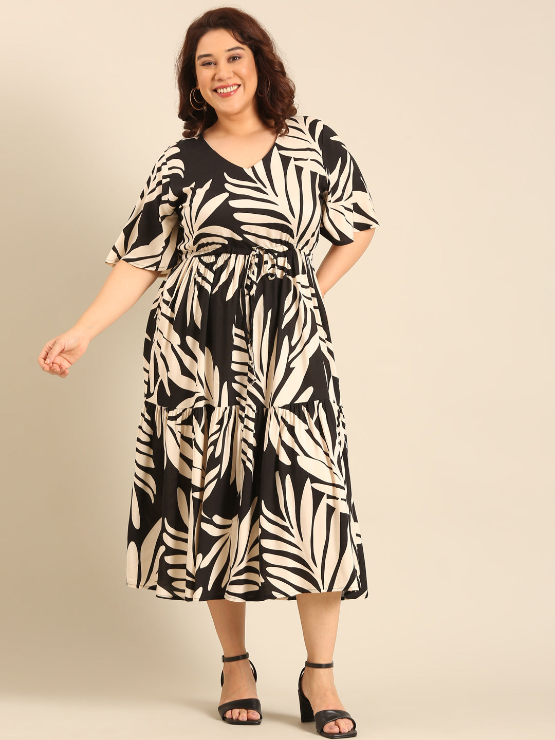 Black Leaf Printed Dress