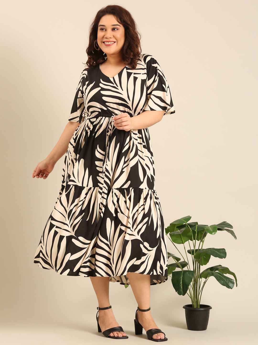 Black Leaf Printed Dress