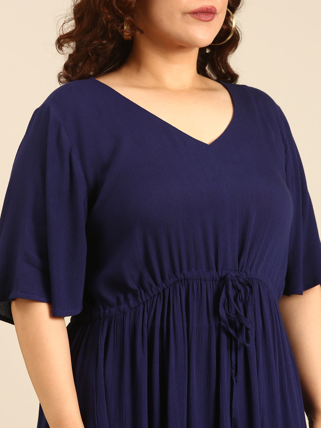 Solid Navy Tie-Up Dress