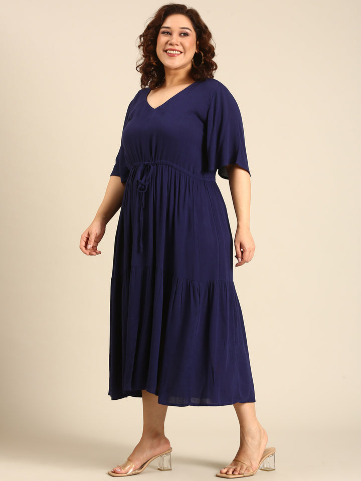 Solid Navy Tie-Up Dress
