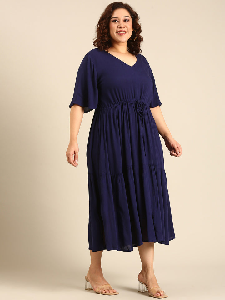 Solid Navy Tie-Up Dress