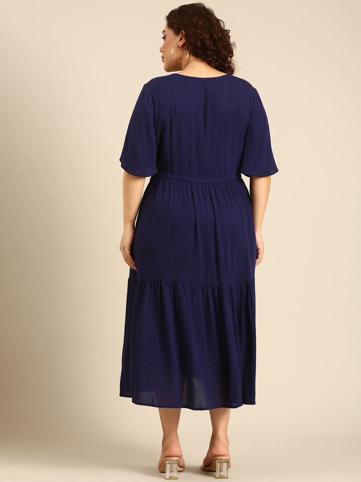 Solid Navy Tie-Up Dress