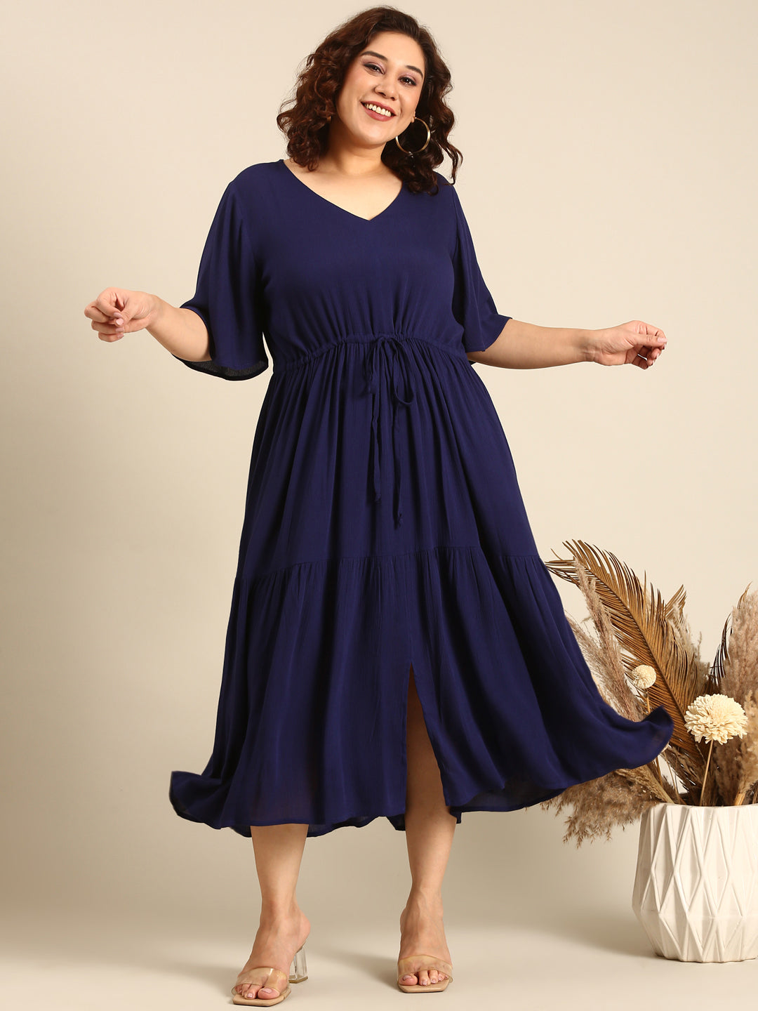 Solid Navy Tie-Up Dress