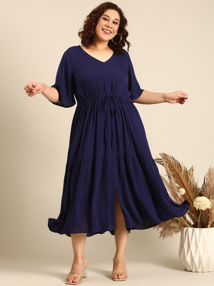 Solid Navy Tie-Up Dress
