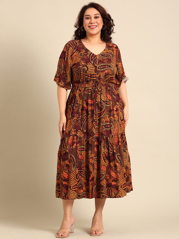 Brown Paisley Printed Dress